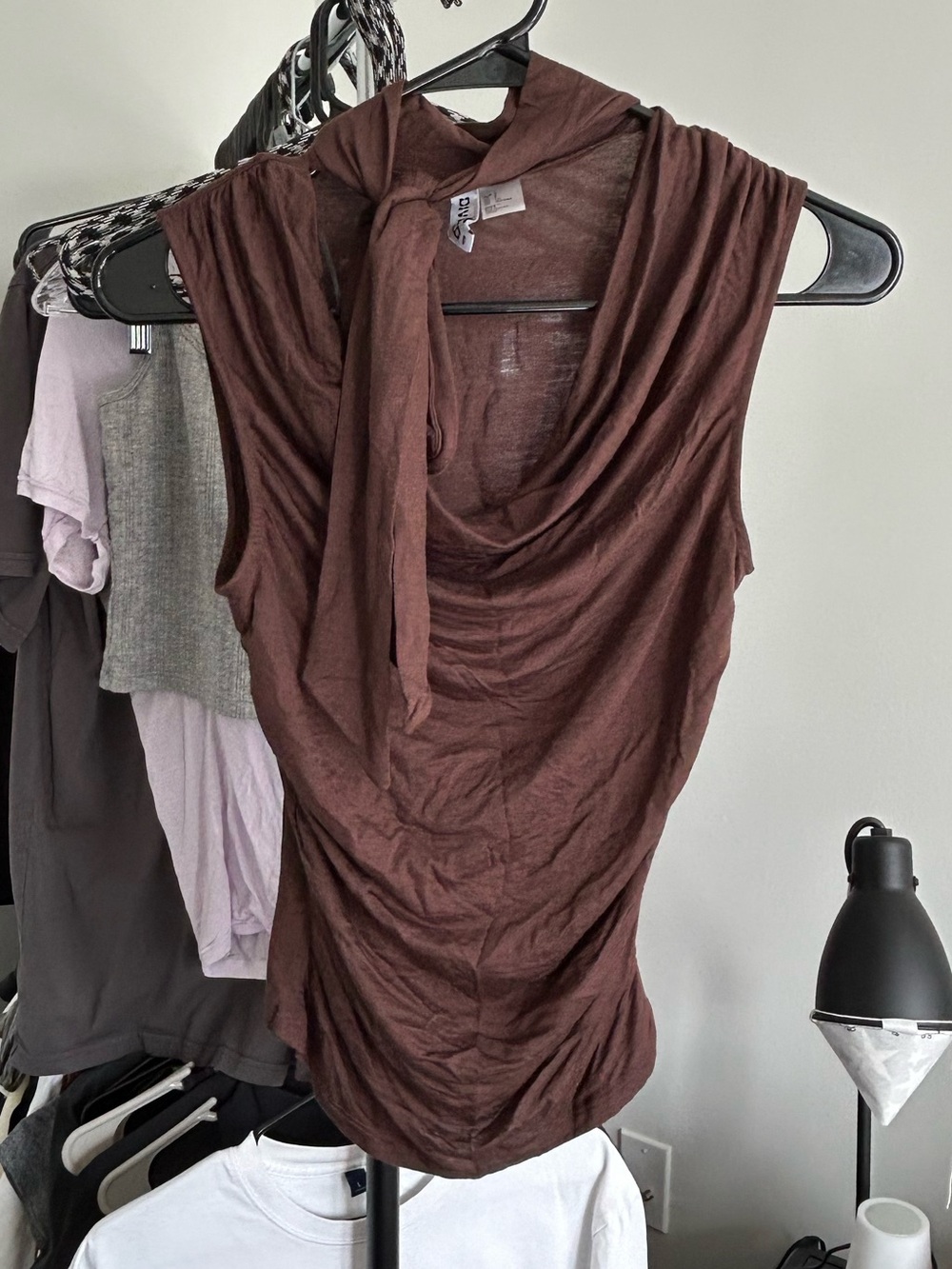 H&M Brown Draped Sleeveless Cowl Neck Camisole